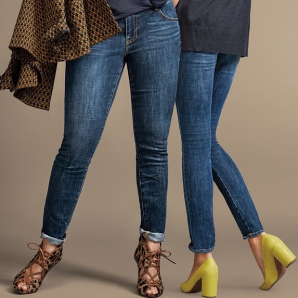 CABI DARK WHISKER WASH BLUE DENIM STRETCHY JEANS